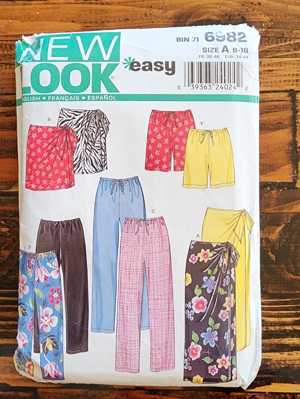 New Look #6982 Uncit Sewing Pattern Sz 8-18 Easy - Pants, Shorts & Wrap Skirts